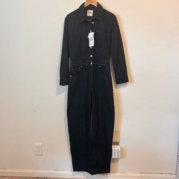 New! Zara Medium Women’s The Dorian Black Denim Jumpsuit - Picture 4 of 16